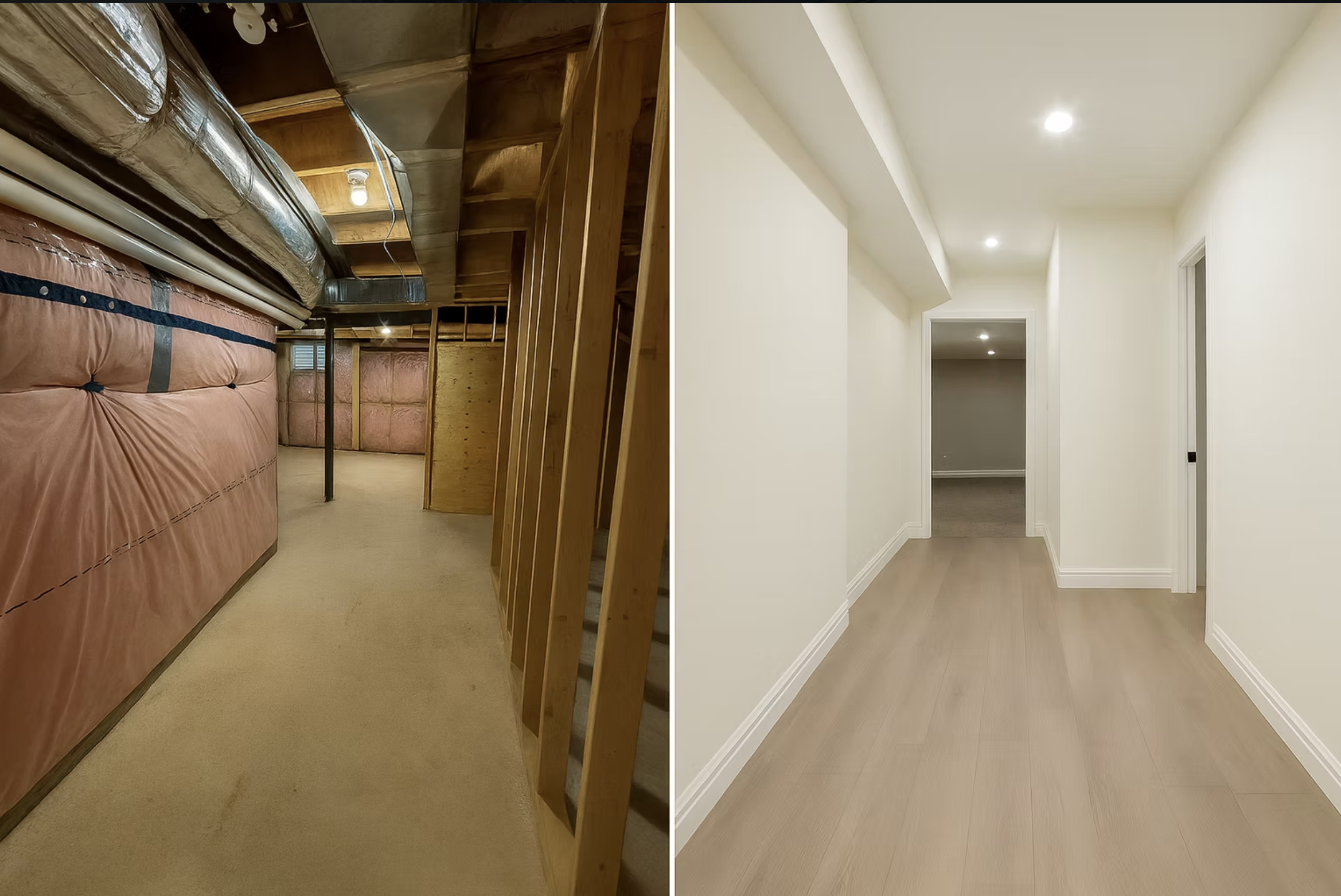 Basement renovation — before and after transformation
